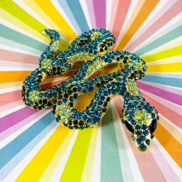 Mr. McSlither Giant Teal and lime Rhinestone Snake Serpent pin brooch pendant - Picture 1 of 7